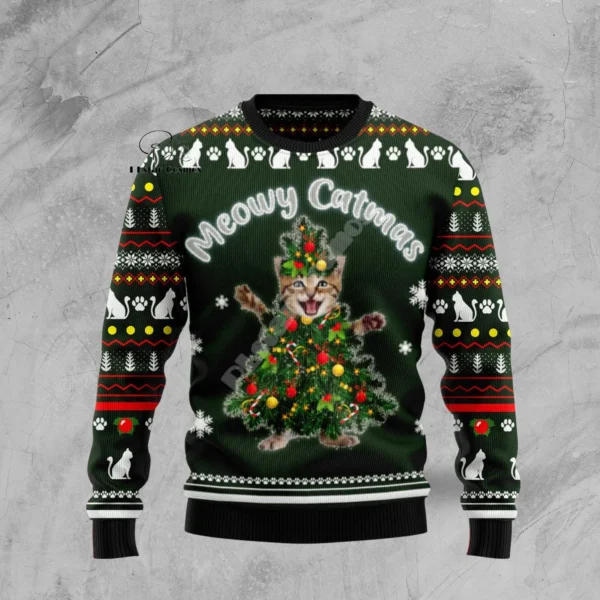 Christmas Ugly Knitted Sweater Xmas Santa Claus Animal Colorful Tattoo Retro Unisex 3DPrint Funny Harajuku Casual Long Sleeves D - Image 6