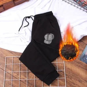 Winter fashion 2022 loose Women Sweatpants Casual Warm Fleece Harem Pants Drawstring Elastic waist hot diamonds Black Trousers