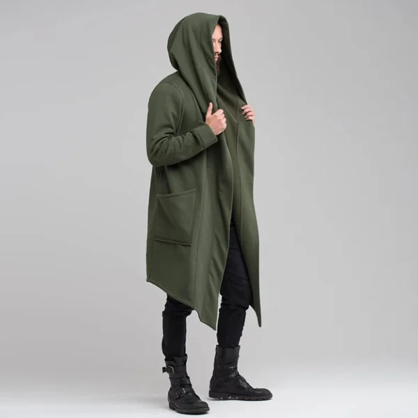 Men's Hooded Cardigan Trench Coat Streetwear Solid Color Hooded Windbreaker with Hood Autumn/Winter Jackets Men Trench Coat 2023 - Image 2