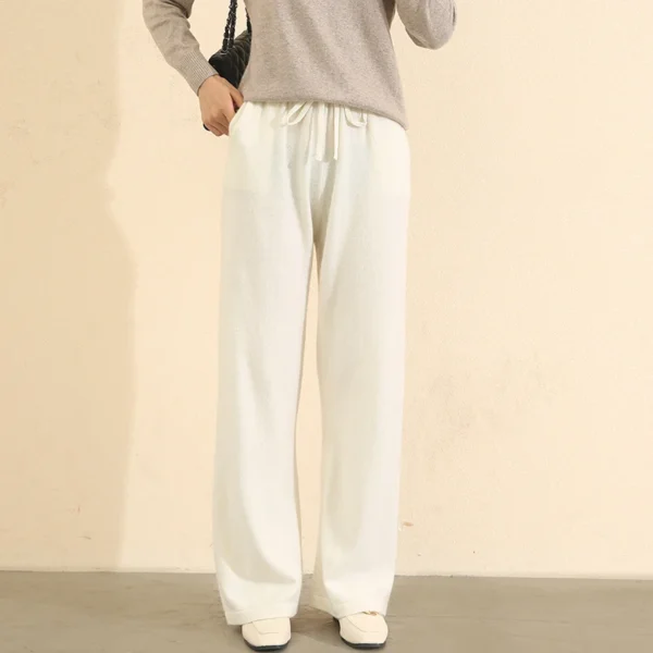 Women Pants 100% Pure Cashmere Knitted Wide Leg Pant 2021 Winter New Fashion Warm Long Trousers Female Leggings - Image 4