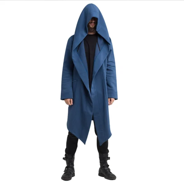 Men's Hooded Cardigan Trench Coat Streetwear Solid Color Hooded Windbreaker with Hood Autumn/Winter Jackets Men Trench Coat 2023 - Image 5