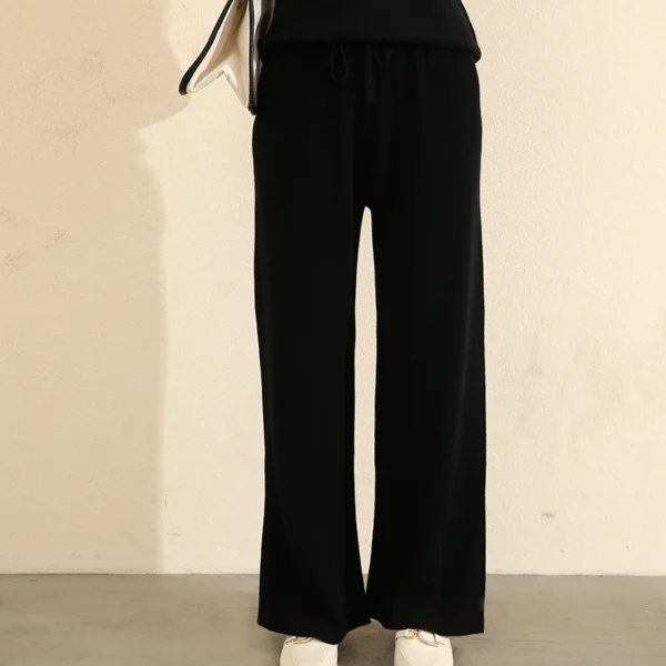 Women Pants 100% Pure Cashmere Knitted Wide Leg Pant 2021 Winter New Fashion Warm Long Trousers Female Leggings - Image 5