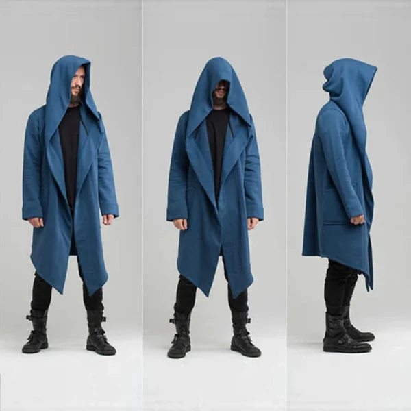 Men's Hooded Cardigan Trench Coat Streetwear Solid Color Hooded Windbreaker with Hood Autumn/Winter Jackets Men Trench Coat 2023 - Image 4