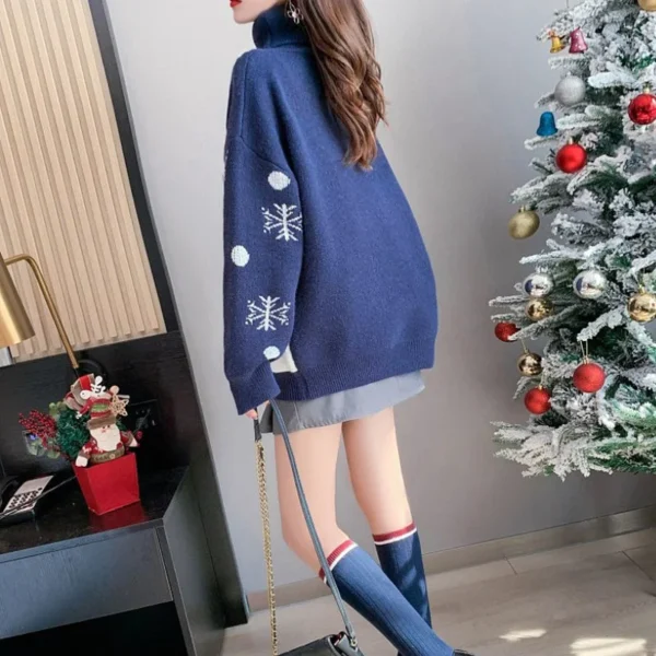 2022 New Year Christmas Clothing Women's Autumn Winter Turtleneck Sweater Fashion Red Plus Size Dresses T Shirt For Women Casual - Image 3