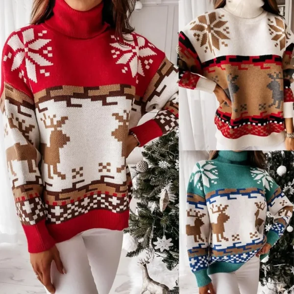 Elk Snowflake Sweaters Women Festive Winter Sweater Christmas Sweater Elastic Knitted Pullovers Top jersey mujer свитер женский - Image 3