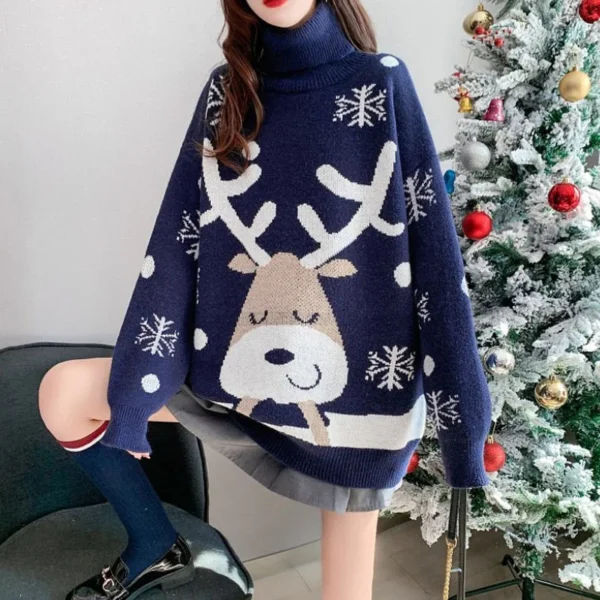 2022 New Year Christmas Clothing Women's Autumn Winter Turtleneck Sweater Fashion Red Plus Size Dresses T Shirt For Women Casual - Image 2
