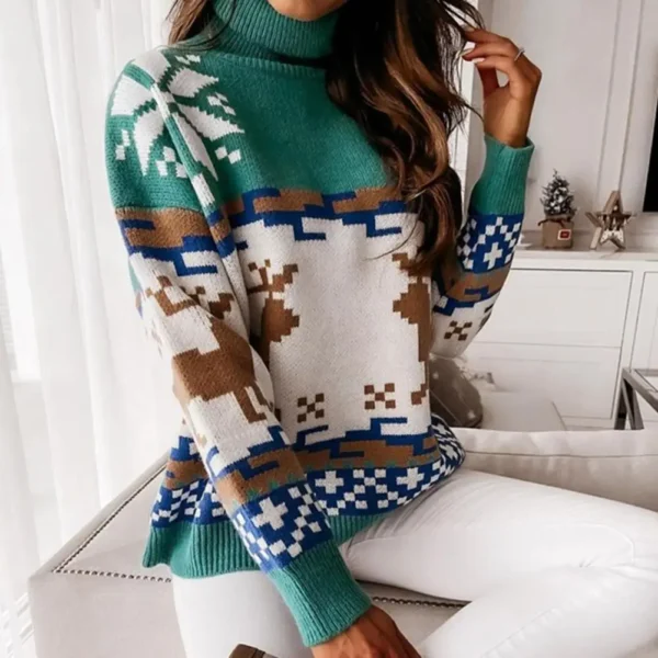Elk Snowflake Sweaters Women Festive Winter Sweater Christmas Sweater Elastic Knitted Pullovers Top jersey mujer свитер женский - Image 4