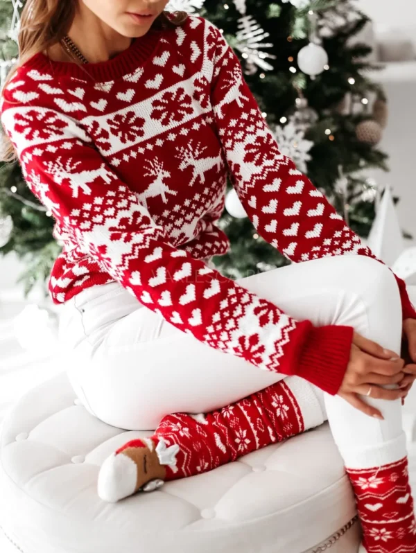 New Winter Christmas Women Sweaters Pullover Tops Casual Long Sleeve Print Knitted Sweater Women Clothes - Image 3