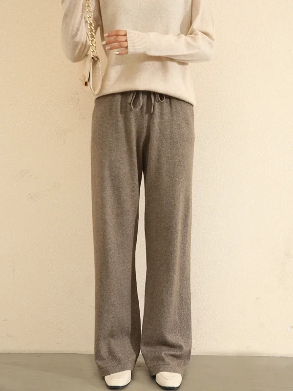 Women Pants 100% Pure Cashmere Knitted Wide Leg Pant 2021 Winter New Fashion Warm Long Trousers Female Leggings - Image 3