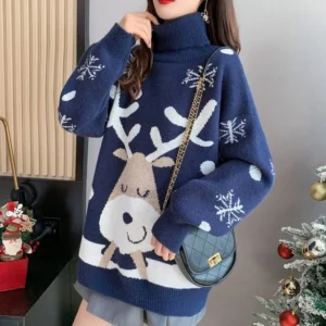 2022 New Year Christmas Clothing Women's Autumn Winter Turtleneck Sweater Fashion Red Plus Size Dresses T Shirt For Women Casual
