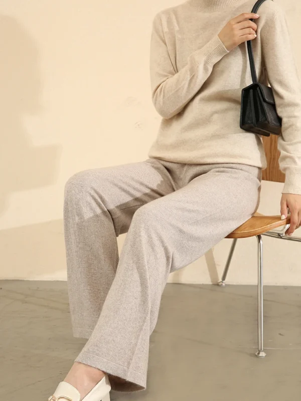 Women Pants 100% Pure Cashmere Knitted Wide Leg Pant 2021 Winter New Fashion Warm Long Trousers Female Leggings - Image 2