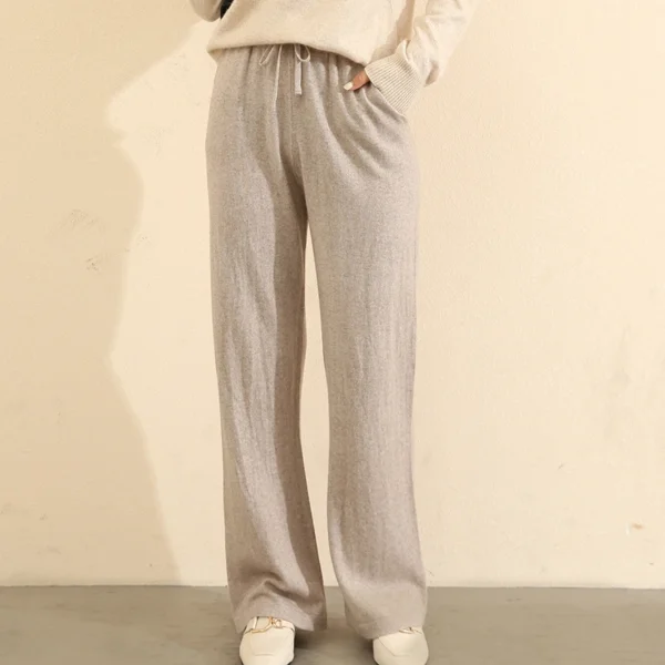 Women Pants 100% Pure Cashmere Knitted Wide Leg Pant 2021 Winter New Fashion Warm Long Trousers Female Leggings - Image 6