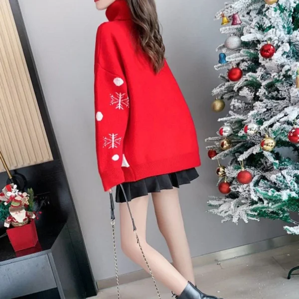 2022 New Year Christmas Clothing Women's Autumn Winter Turtleneck Sweater Fashion Red Plus Size Dresses T Shirt For Women Casual - Image 6