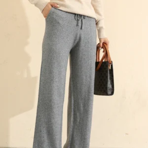 Women Pants 100% Pure Cashmere Knitted Wide Leg Pant 2021 Winter New Fashion Warm Long Trousers Female Leggings