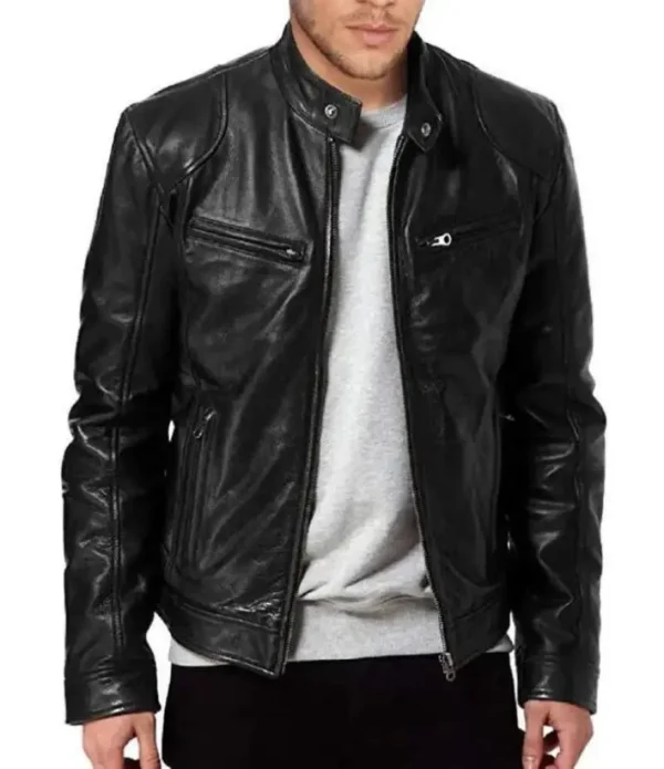 Mens Motorcycle Leather Jacket Slim Fit Short-Coat Lapel PU Jackets Autumn New Zipper Stand Windproof Leather Coat Mens Clothing - Image 2