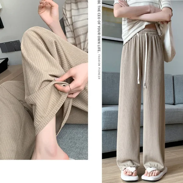 Women Fashion Summer Autumn Leisure Soild Color Wide Leg Pants Elastic waist Straight cylinder Floor Mopping Pants - Image 3