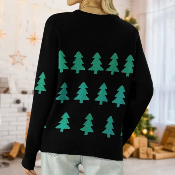 Basic Jumpers Loose Fit Christmas Tree Pattern Knitted Top Sweater Long Sleeve Crew Neck Festival Style Vacation Outfit - Image 5