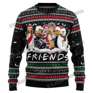 Santa Claus Jesus Friend 3D Printed Men's Crewneck Ugly Christmas Sweater Winter Unisex Casual Warm Knit Pullover Sweater MY12