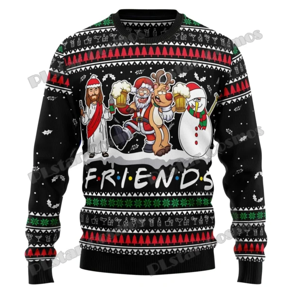 Santa Claus Jesus Friend 3D Printed Men's Crewneck Ugly Christmas Sweater Winter Unisex Casual Warm Knit Pullover Sweater MY12