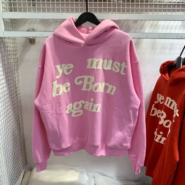 2024Fw Puff Print Kanye West Hoodie Men and Women 1:1 Pink Leaf Color Must Rebirth Hoodie Plus Size Pullover CPFM Sweatshirt - Image 2