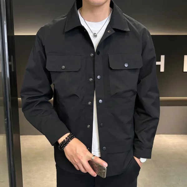Spring Autumn Men's Thin Workwear Jackets Men Casual Button Down Multi Pocket Bomber Jacket Solid Color Outerwear Coats - Image 5