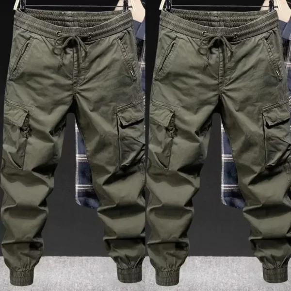 Elastic Waistband Pants Streetwear Pants Men's Drawstring Cargo Pants with Elastic Waist Multi Pockets Ankle-banded for Daily