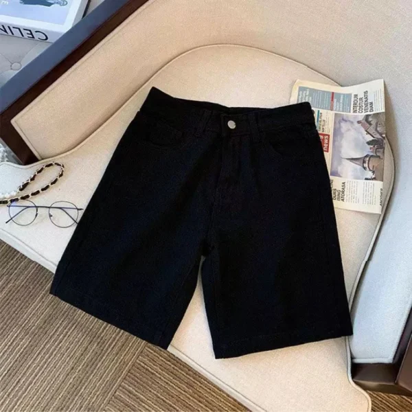New Vintage Knee-length Spliced Design Fashion Loose Leisure Style Streetwear High Street Cool Teens Women Denim Shorts Solid - Image 3