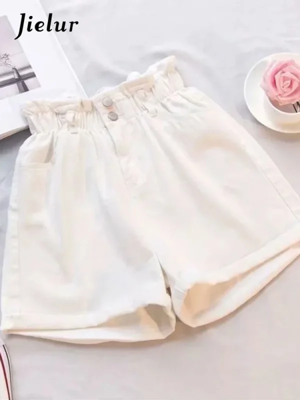 Jielur Summer Black Women Denim Shorts Women S-5XL Harem Ruffled White Blue High Waisted Shorts Female Elastic Short Jeans - Image 6