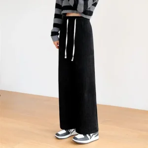 Pants 2023 Autumn/Winter New Jacquard Chenille Velvet Wide Legged Pants Women's High Waist Straight Tube Casual 바지