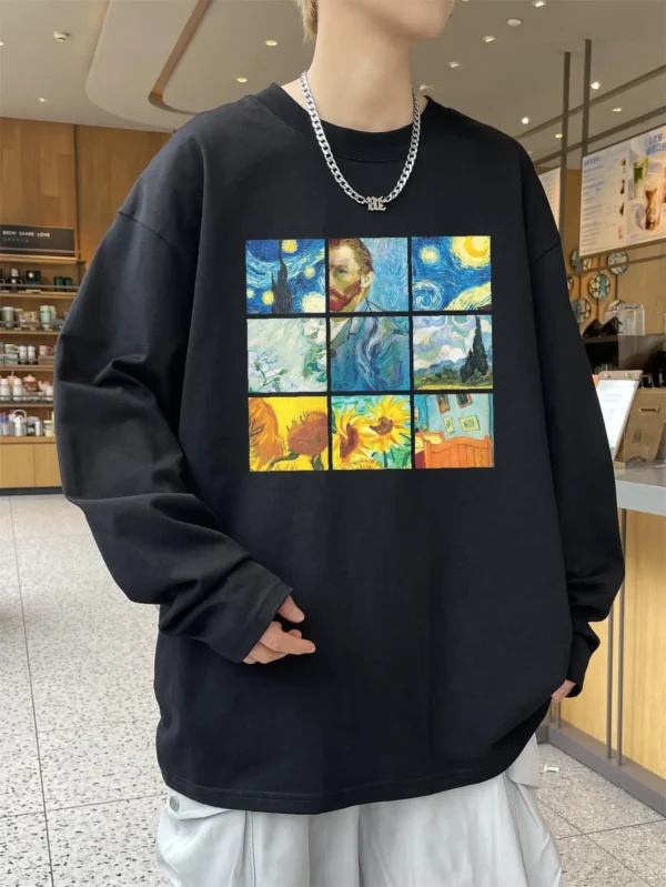 Vintage Y2k Men T-shirts Long Sleeve Designer Brand Autumn Clothing Oversize Cotton Male Tops Harajuku Tees Oil Painting Print - Image 5