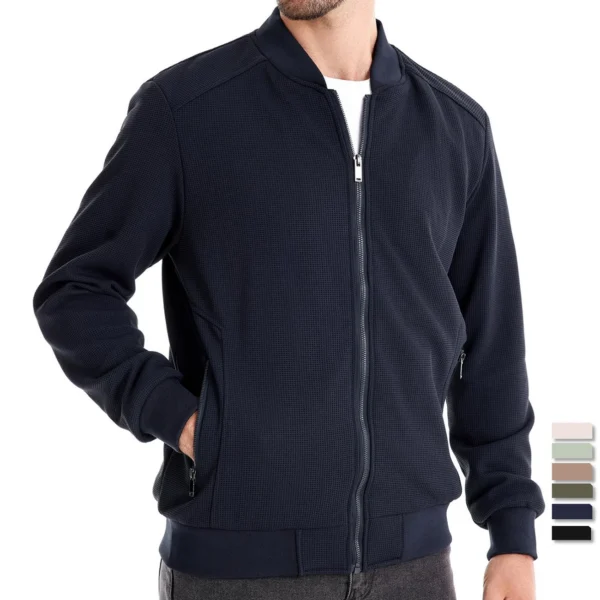 AIOPESON Mens Waffle Fleece Lined Bomber Jacket Autumn Winter Warm Casual Zipper Pocket Outwear Jackets and Coats for Men - Image 3