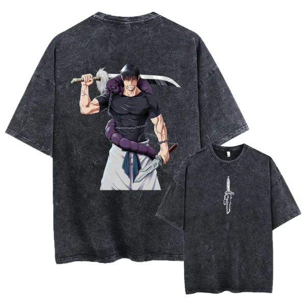 Men Streetwear Washed Acid Oversized T Shirt Japanese Anime Retro Worn Graphic Print T-Shirt Summer Cotton Short Sleeve Tees - Image 2