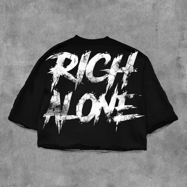 Rich Alone Graphics Print 100% Cotton Cropped T-Shirts Men Y2K Summer Short Sleeve Vintage Oversize Tshirt Streetwear Women Tops - Image 2