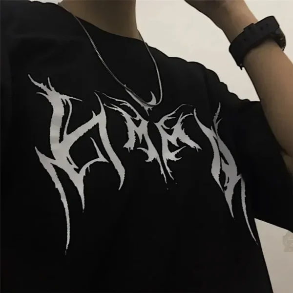 Hip-Hop Women T-Shirt Loose Punk Letter Print Tops Tee Black T-shirt Top Y2k Oversized Female T-shirt 90s Graphic Cute - Image 3