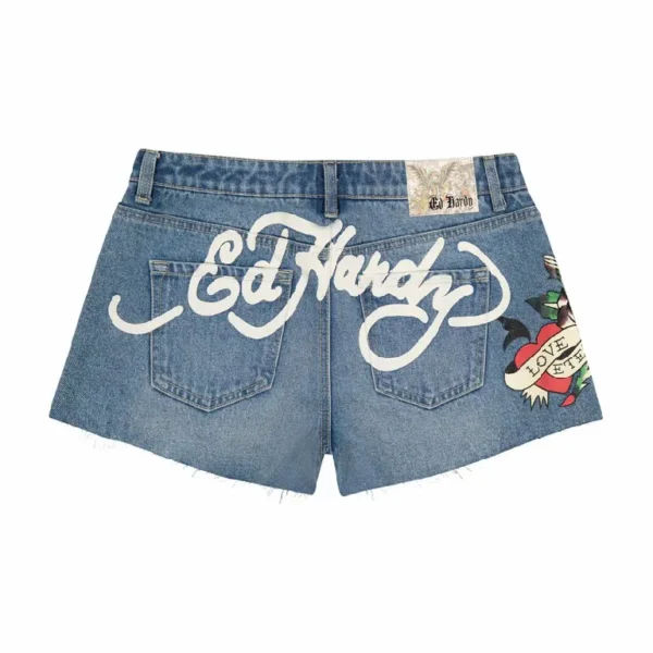 Harajuku Womens Shorts Y2K Shorts Gothic Hip Hop Letter Print Retro Blue Denim Short Shorts High Waist Slim Mini Short Skirt - Image 3