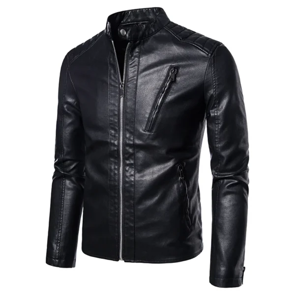 TRAF Men's Casual Fashion Trend Solid Color Versatile Pu Leather Jacket Large Size Multifunctional Business Leather Jacket - Image 3