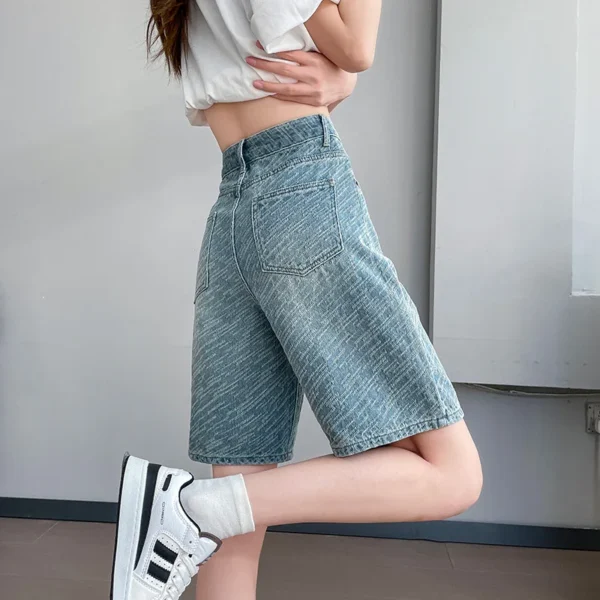 Women's Youthful Moustache Bermuda Denim Shorts, Y2K/2000s High-rise Jorts, knee-length Straight Jeans Shorts - Image 2