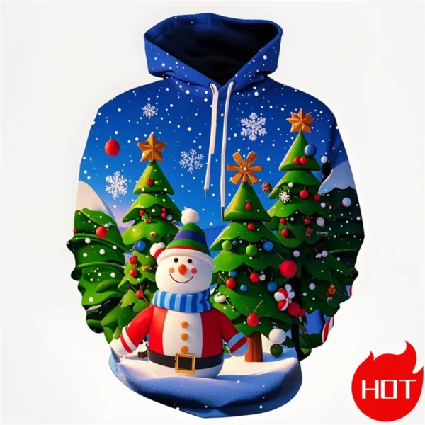Fashion New 3D Happy Christmas Printing New In Hoodies & Sweatshirts Cute Snowmen Christmas Ornament Graphic Pullovers Clothing - Image 2