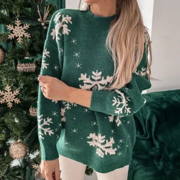 Christmas 2024 Women's Sweater Snowflake Print Warm Thicken Jacquard Jumper Y2K Clothes Oversized Knitwear Full Sleeve Pullovers - Image 5