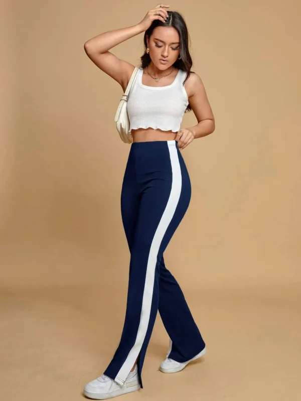 Women Fashion M-3XL Harem Pants Casual Contrast Side Seam Pants Tights Trousers Split Hem Sweatpants - Image 4