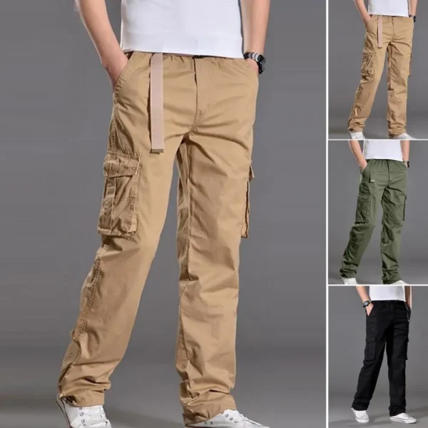 2023 Men's Casual Cargo Cotton Pants Men Pocket Loose Straight Pants Elastic Work Trousers Brand Fit Joggers Male Large Size - Image 2