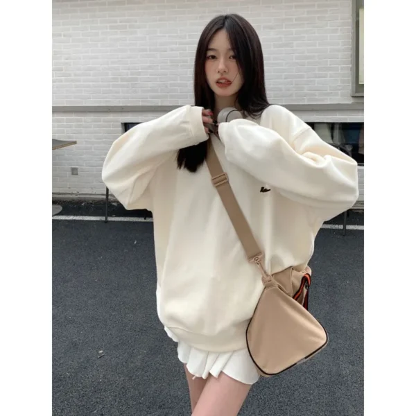 Sweatshirt Women's Lazy Style Retro Simple V-neck Pullover Loose Top Autumn Winter Fashionable Versatile Plus Size Clothing - Image 4