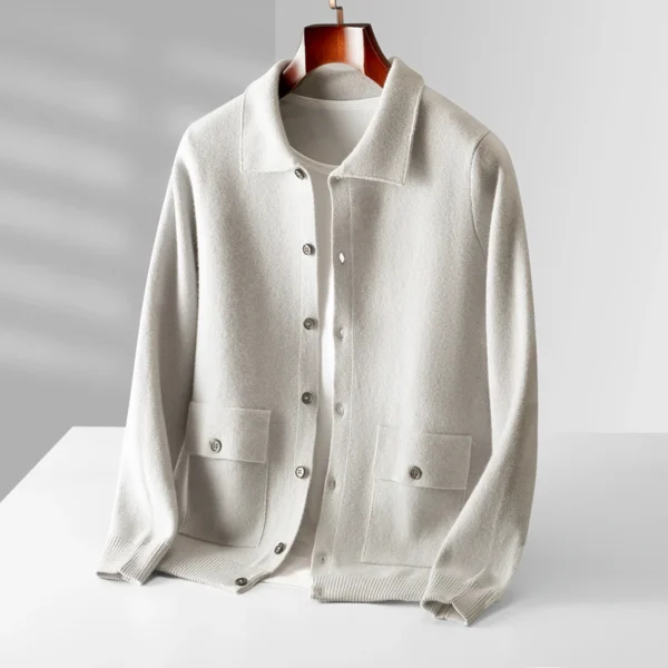 New 2023 Autumn/Winter Cashmere Cardigan Men's Polo Neck Sweater Long Sleeve Knitted Business Casual Wool Sweater Solid Color - Image 6