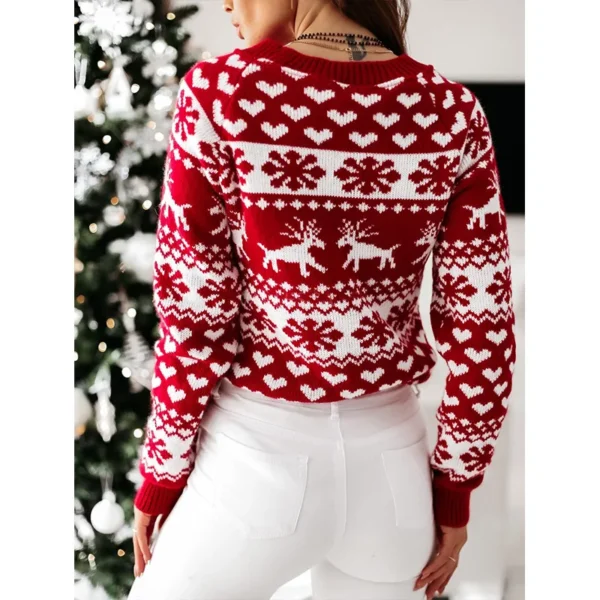 New Autumn Winter Knitted Sweater Women's Round Neck Pullover Christmas Elk Snowflake Long Sleeve Knitted Sweater - Image 3