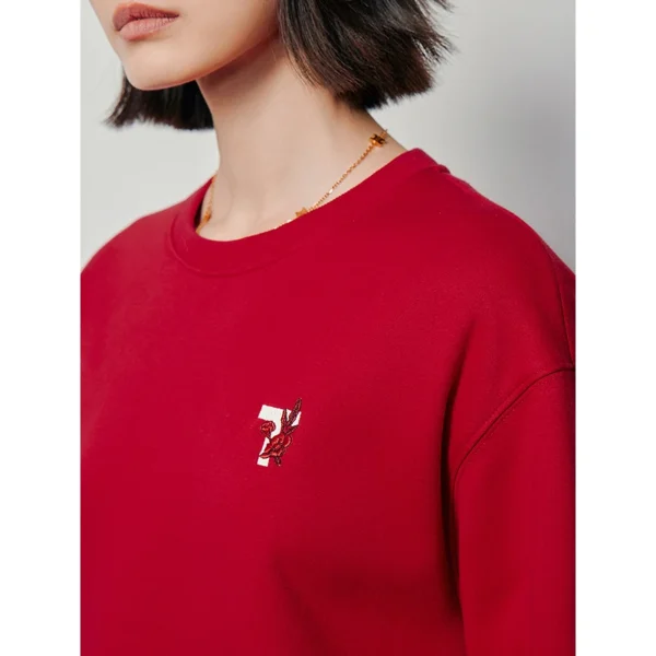 Toyouth Women Fleece Sweatshirt 2024 Autumn Long Sleeve O Neck Loose Hoodies Exquisite Embroidery Casual Chic Red Clothes Tops - Image 4