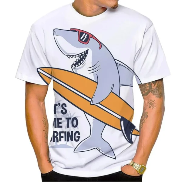 Hip Hop Funny Shark Surf 3D Printed T Shirt For Men Clothes Fashion Horror Animal Graphic T Shirts Streetwear Y2k Boy Tee Tops - Image 2