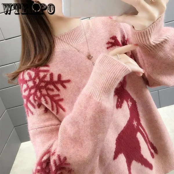 WTEMPO Christmas Loose Knitted Sweaters For Women Pullover Autumn Winter Warm Casual Knitwear All Match Soft T-shirts Female - Image 3