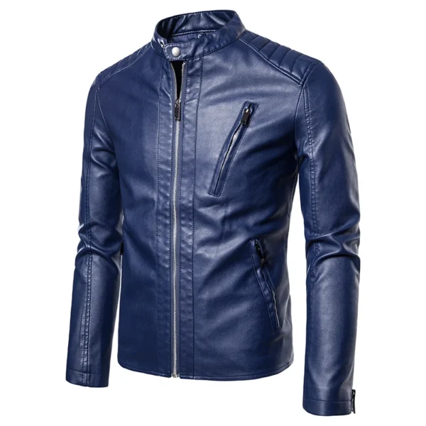 TRAF Men's Casual Fashion Trend Solid Color Versatile Pu Leather Jacket Large Size Multifunctional Business Leather Jacket - Image 4