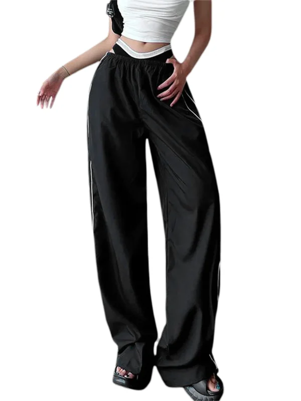 Women Casual Cargo Pants Sweatpants Elastic Waist Wide Leg Pants Baggy Cargo Parachute Pants Jogger Streetwear - Image 3