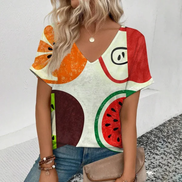 Summer Funny Fruit 3D Print T-shirt Women Streetwear Casual T Shirts Y2k Tops Woman Harajuku V-Neck Tees Oversized Clothing - Image 3